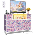 WLIVE LED Black Dresser TV Stand for 55 Inch TV, 8 Drawers