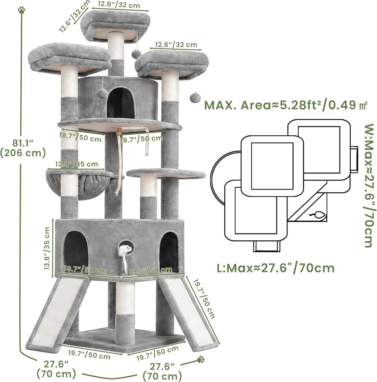 Cat Tree, 81.1" Tall Heavy Duty Cat Tower for Large Cats VCT032W