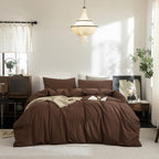 FOSSA Duvet Cover Set 100% Washed Cotton Linen Feel Queen