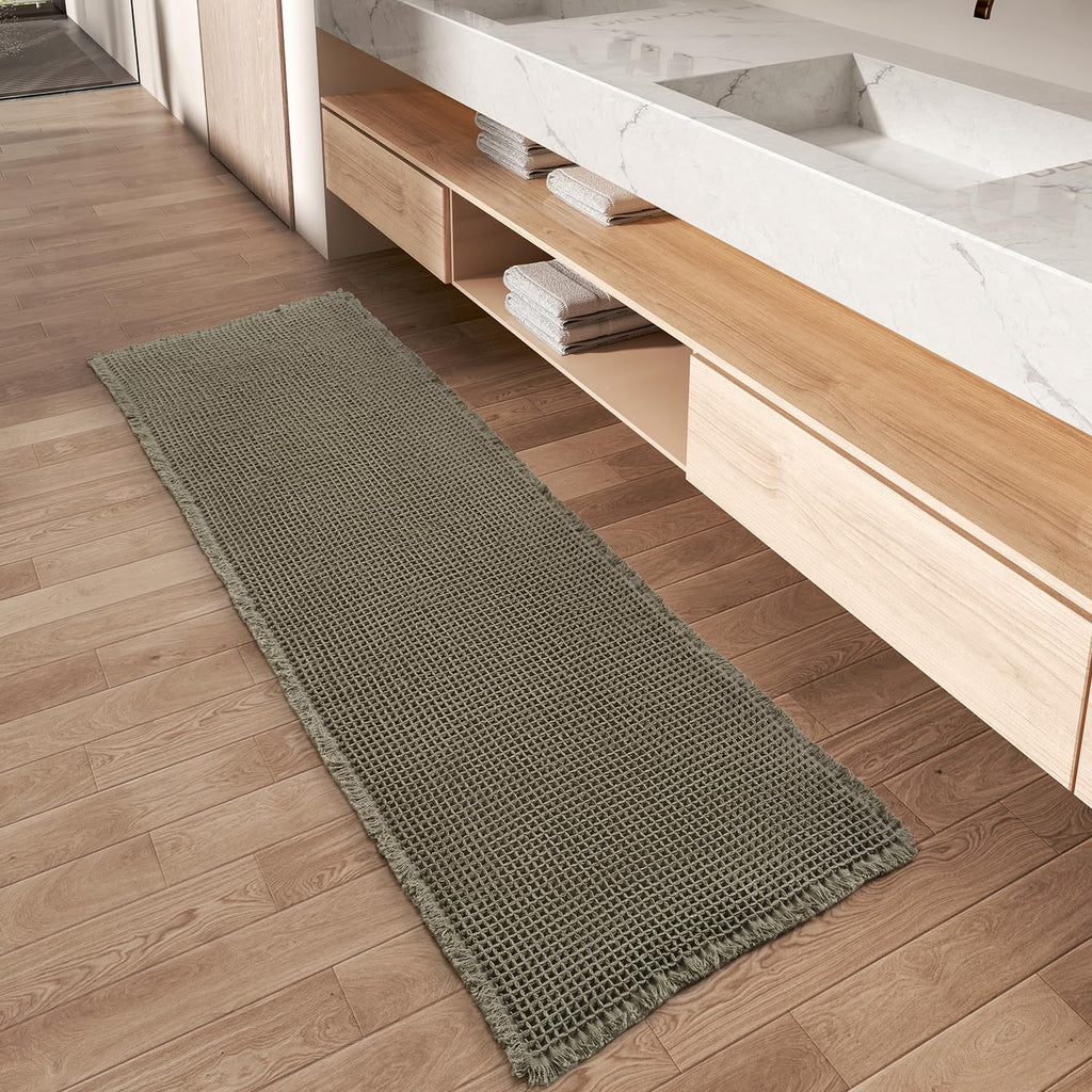 Upgraded Waffle Bath Mat Set of 2 Absorbent Bathroom Mat 18"x30" + 24"x48"