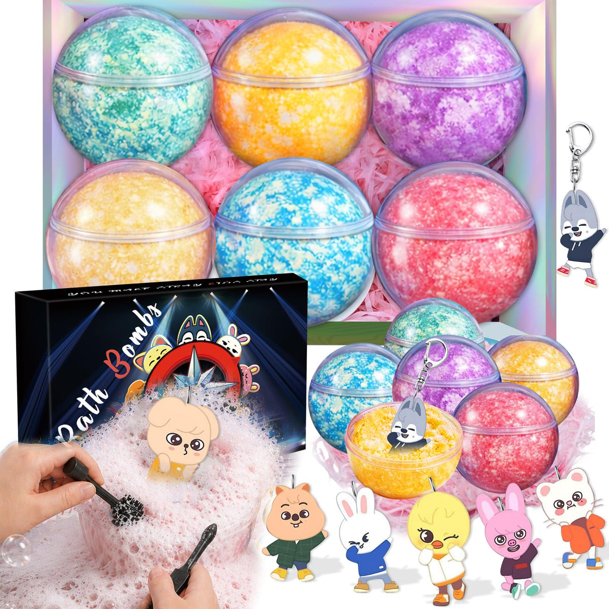 Bath Bombs for Kids: XXL Bath Bombs with Surprise Inside, Organic Bath Bombs Rich in Natural Essential Oils, Kids Bath Gift Set for Dry Skin Moisturize, Summer Party Favors for Kids (6 Pcs)