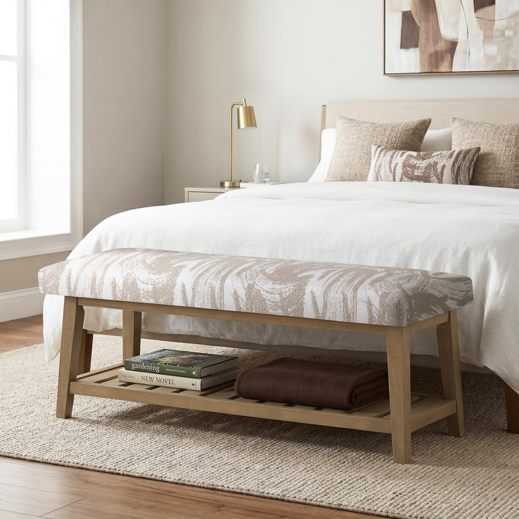 Zihanhome Entryway Shoe Bench, End of Bed Bench,Upholstered Bench(Beige)