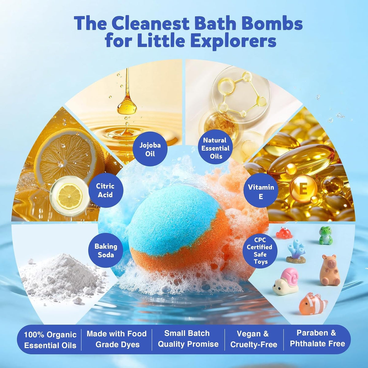 40 Kids Bath Bombs with Ocean & Jungle Animal Toys, Dual-Themed Gift Boxes