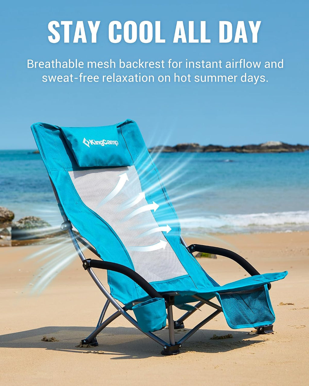 KingCamp Low Beach Chairs 2 Pack, Folding Portable High Back Chair