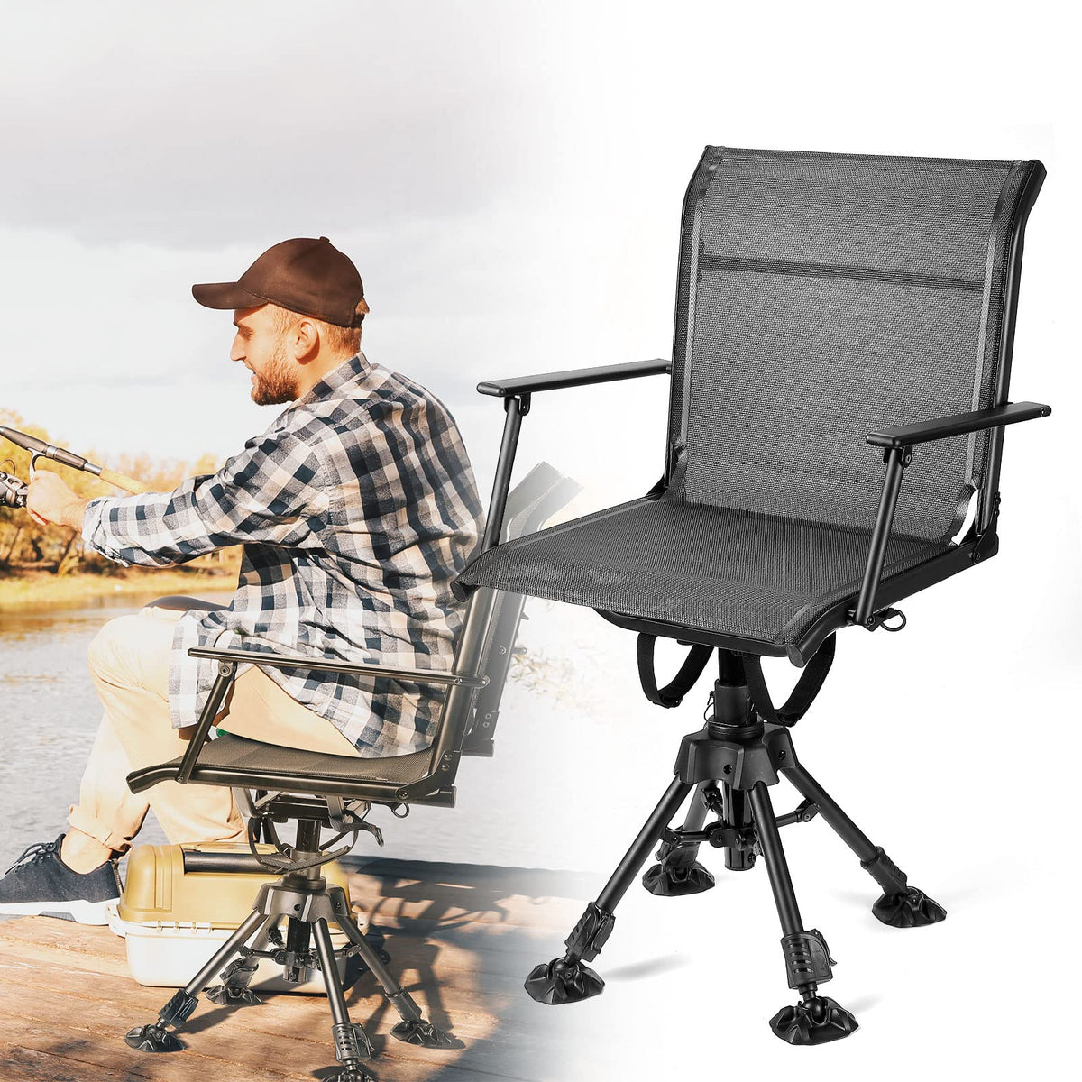 KEMIMOTO Hunting Blind Chair 360° Silent Swivel, Height Adjustable Black
