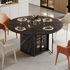 IBF 47" White Faux Marble Round Dining Table with Storage for Dining Room
