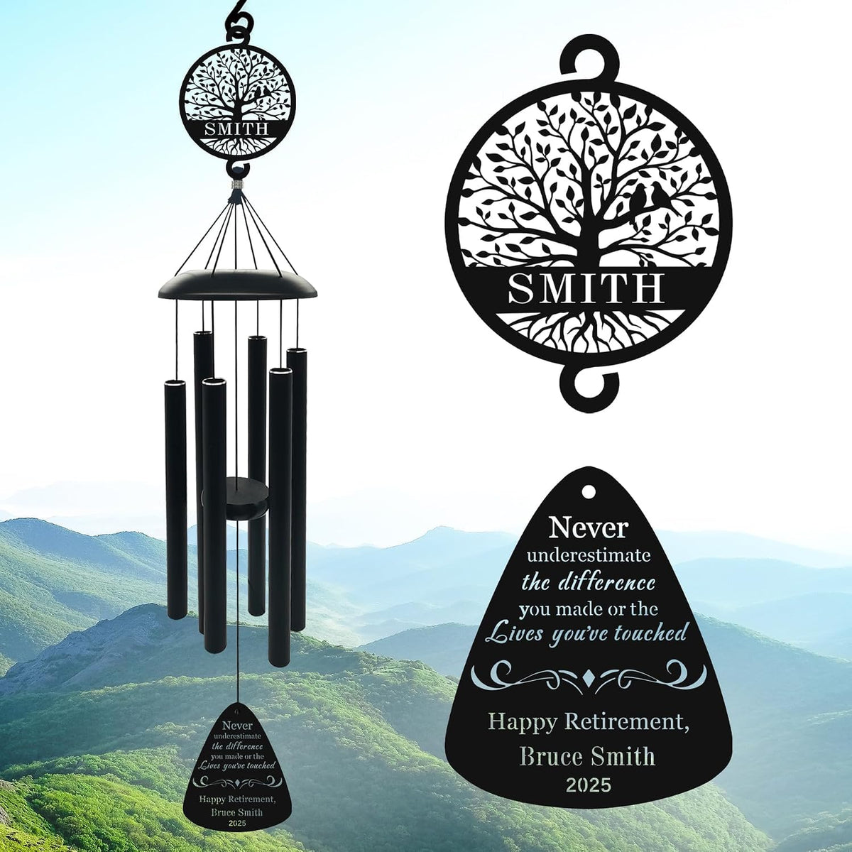 Large 44 Inch Wind Chime Personalized Retirement Wind Chimes Gift,Custom Wind Chimes for Retirement Gift,Outdoor Metal Wind Chime for Yard Garden Decor