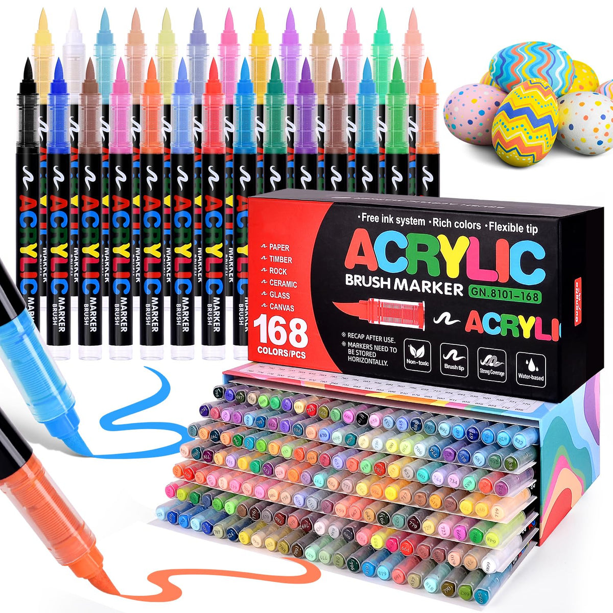 Acrylic Paint Markers Brush Tip 240 Colors, Automatic Ink Control, No-Bleed