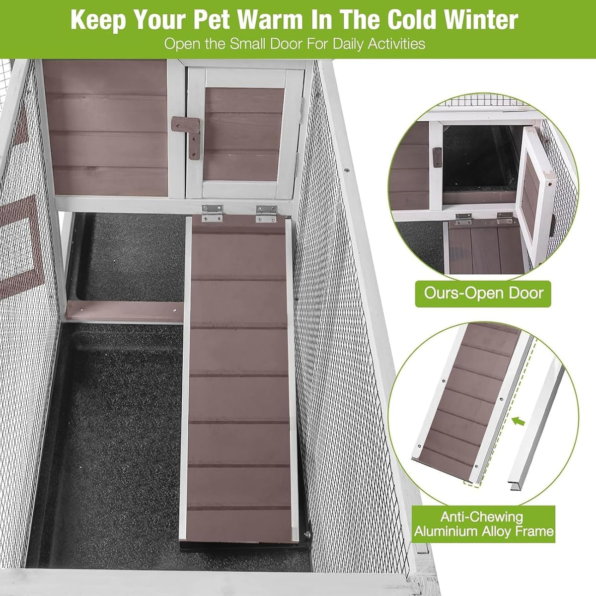 GUTINNEEN Rabbit Hutch with Chew-Resistant Ramp Indoor Bunny Cage Outdoor Guinea Pig Cage with Wheels and Leakproof Tray