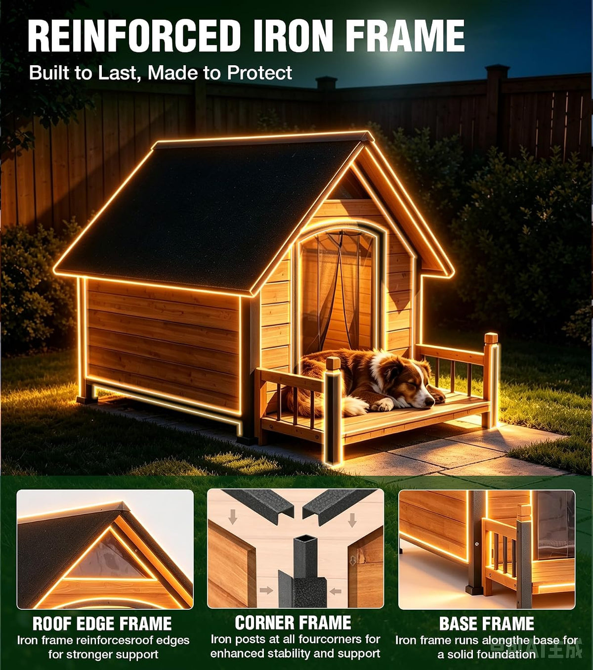 GUTINNEEN Extra Large Dog House Outdoor with Reinforced Iron Frame