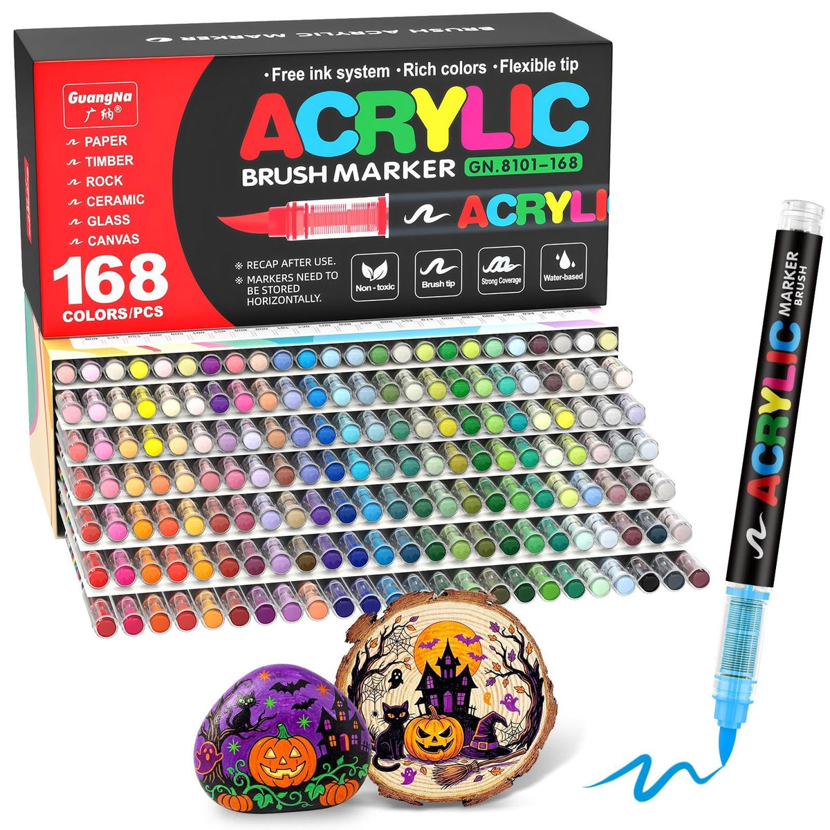Guangna 240 Acrylic Paint Markers, Brush Tip Acrylic Paint Pens, Quick-Drying Waterproof Ink, for Rock Painting Plastic Wood Canvas Glass Ceramic Metal Art Crafts Supplies Gift
