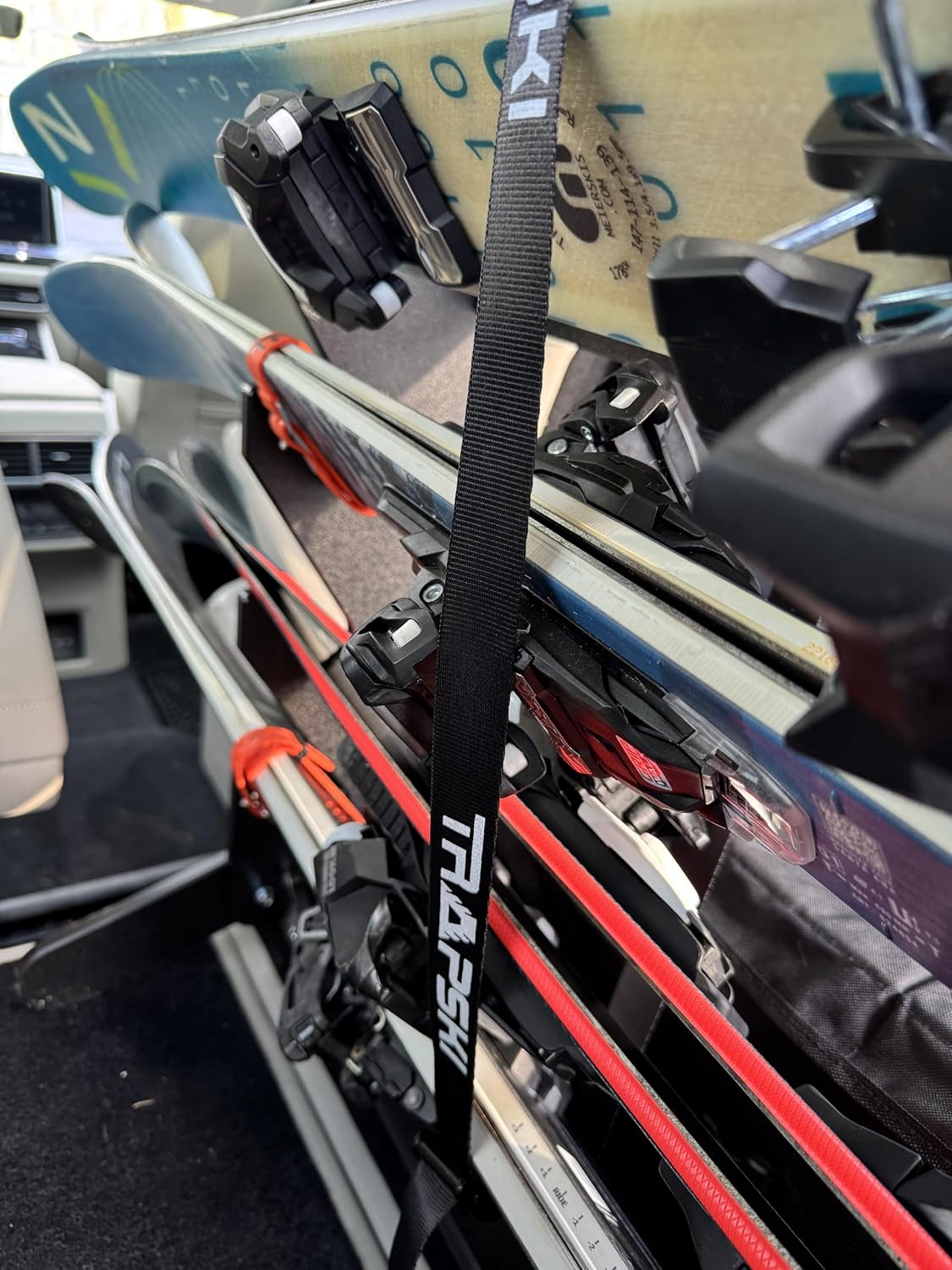 TRAPSKI Tower with Security Strap | Internal Ski Mobile Rack Holder Organizer Carrier for SUVs, Vans, Minivans, Crossovers, Hatchbacks | Marine Grade HDPE Plastic | Made in The USA