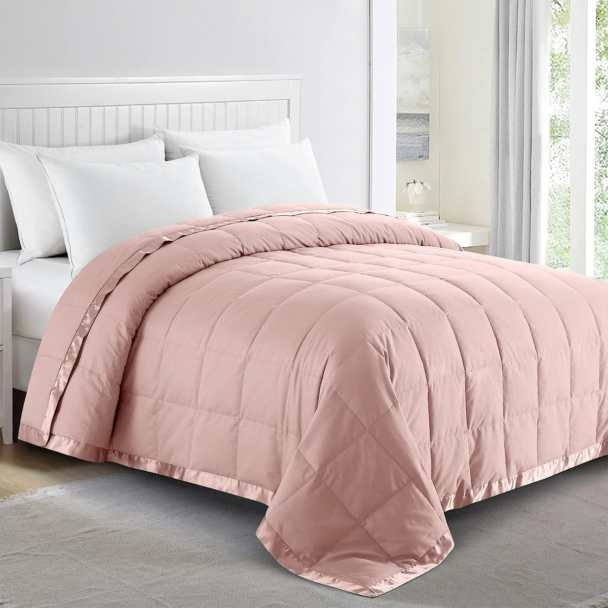 puredown® Blankets Queen Size - Soft Lightweight Down Blanket for Bed, Cozy Warm Luxury Bed Blanket with Satin Trim, White (90"X90")