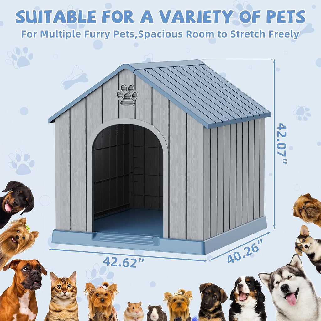 43 Inch Large Dog House Outdoor/Indoor,Plastic,Blue