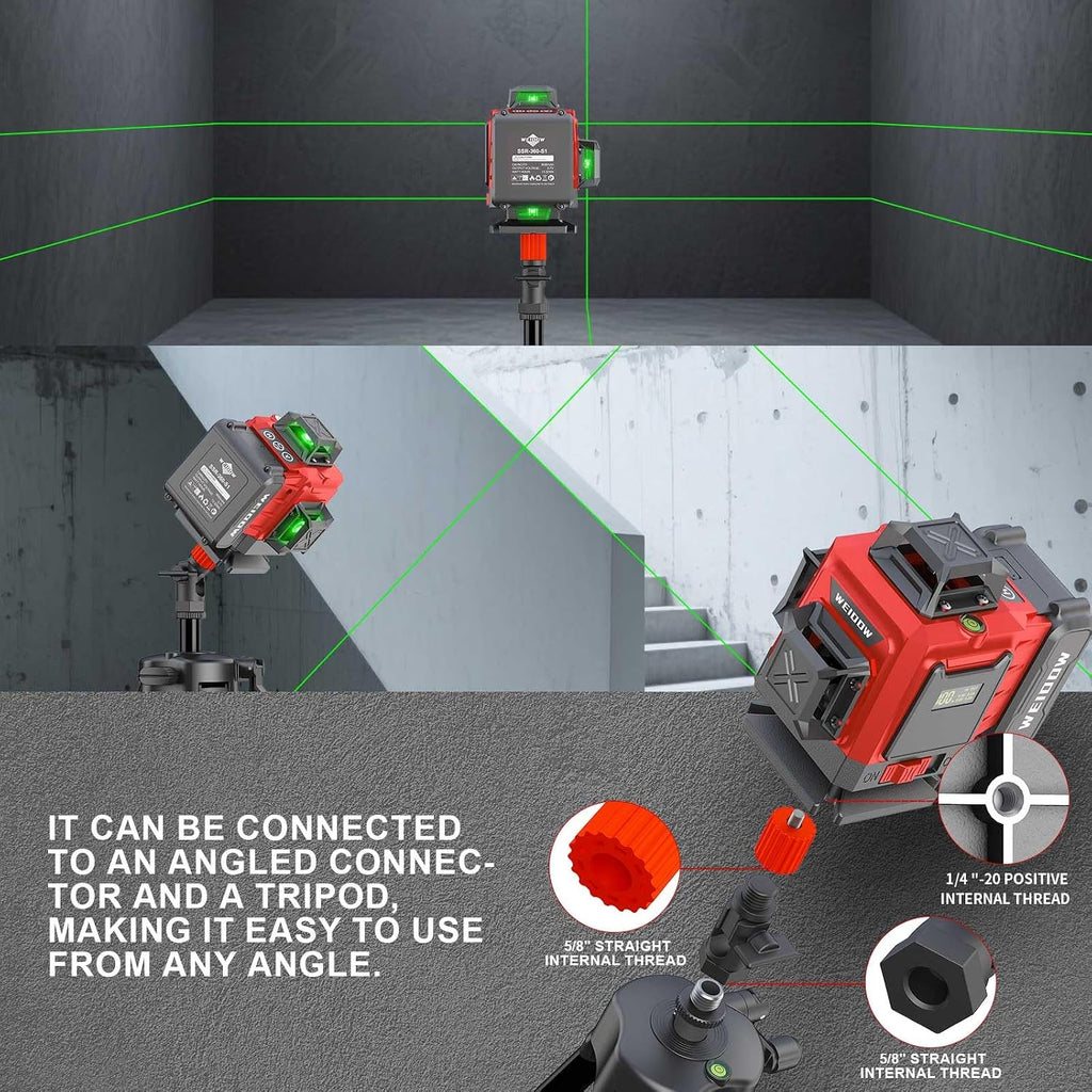 WEIDDW Laser Level 360° Green Cross Line Self Leveling Laser Measuring Tool