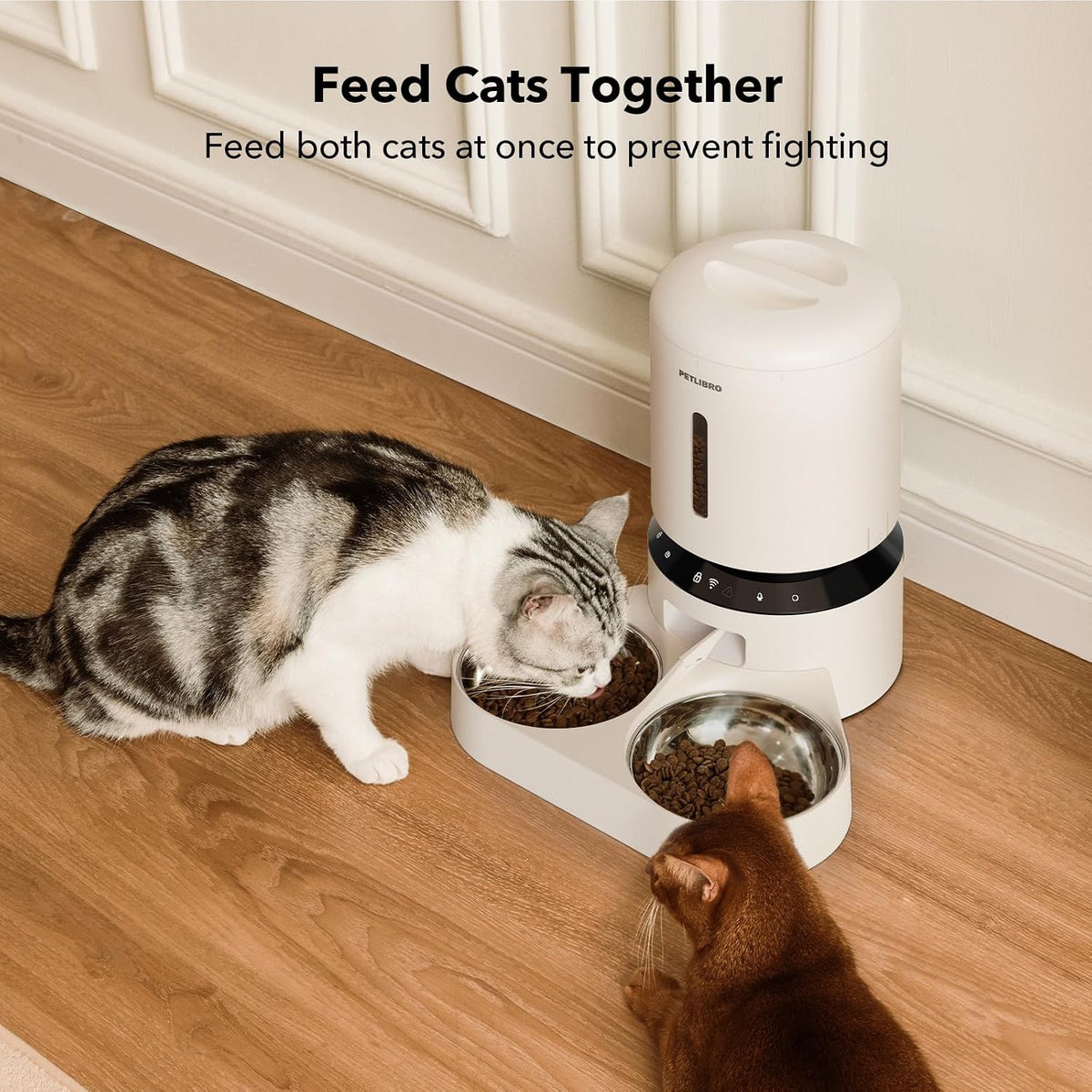 PETLIBRO Automatic Cat Feeder, WiFi Pet Feeder for 2 Cats or Dogs with APP Control, 5L Timed Cat Food Dispenser, Adjustable Meal Splitter, Fresh Food Storage, 10s Meal Call, Stainless Steel Bowls
