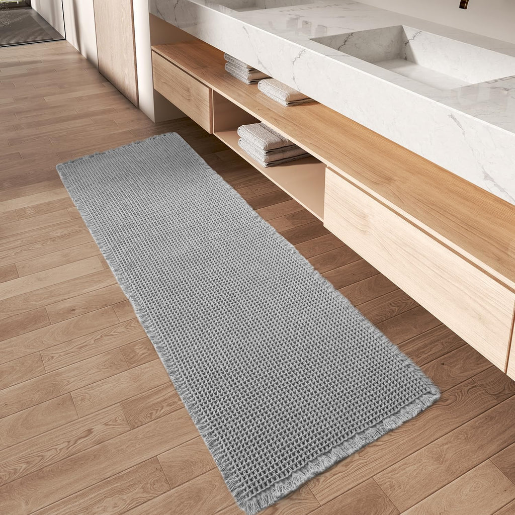 Upgraded Waffle Bath Mat Set of 2 Absorbent Bathroom Mat 18"x30" + 24"x48"