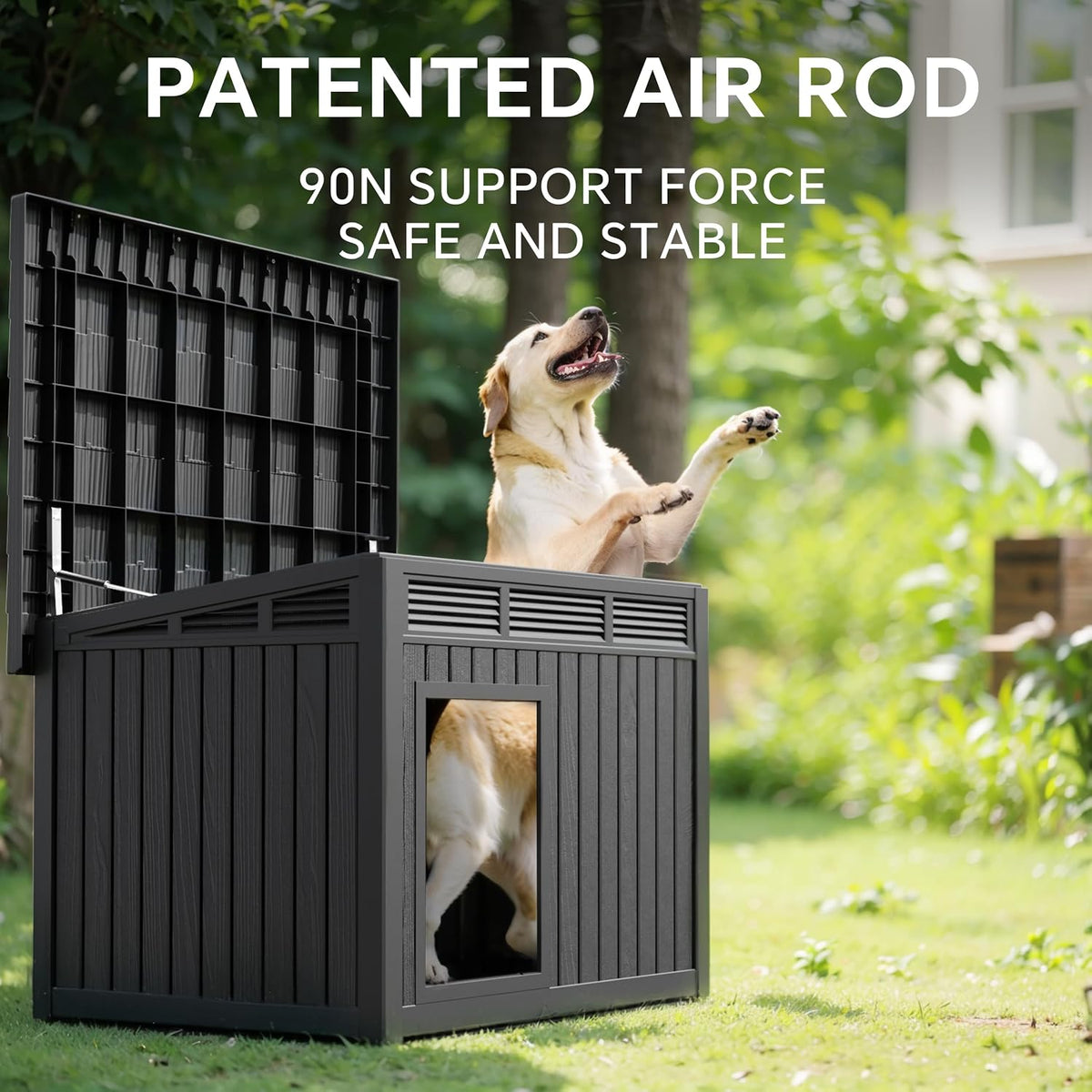 Durable Waterproof Resin Dog House,Indoor Outdoor Doghouse for Small to Large Dogs,Dog Kennel with Air Vents and Elevated Floor,Easy to Assemble and Clean(Black 42.87 * 32.95 * 31.61)