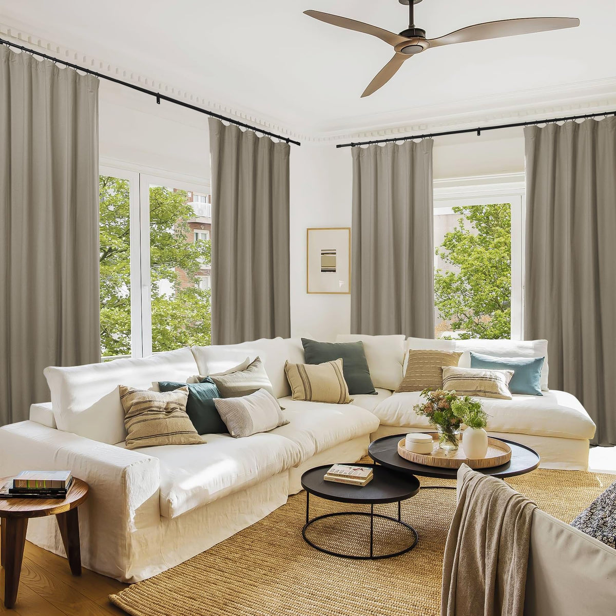 ChadMade 192 Inches Extra Long Curtains, Light Blocking Rod Pocket Back Tab Hook Belt Flat Hooks Curtains for Living Room Set of 2 Panels Privacy Curtains, Light Grey, 2 Panels, 50 W x 192 L Inch