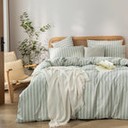 BESTOUCH Cotton Solid Duvet Cover Set Linen Feel Cornflower Blue Queen