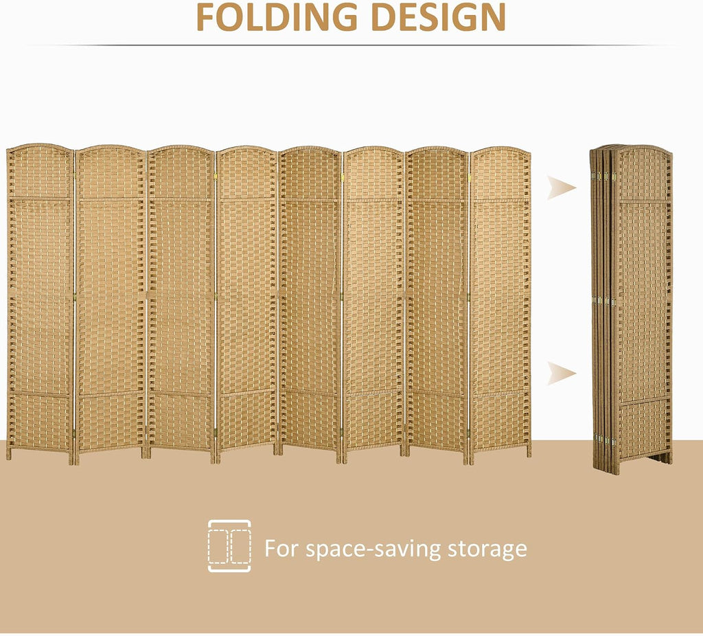 HOMCOM Room Divider 8 Panel Folding Privacy Screen 5.6' Tall Nature Wood