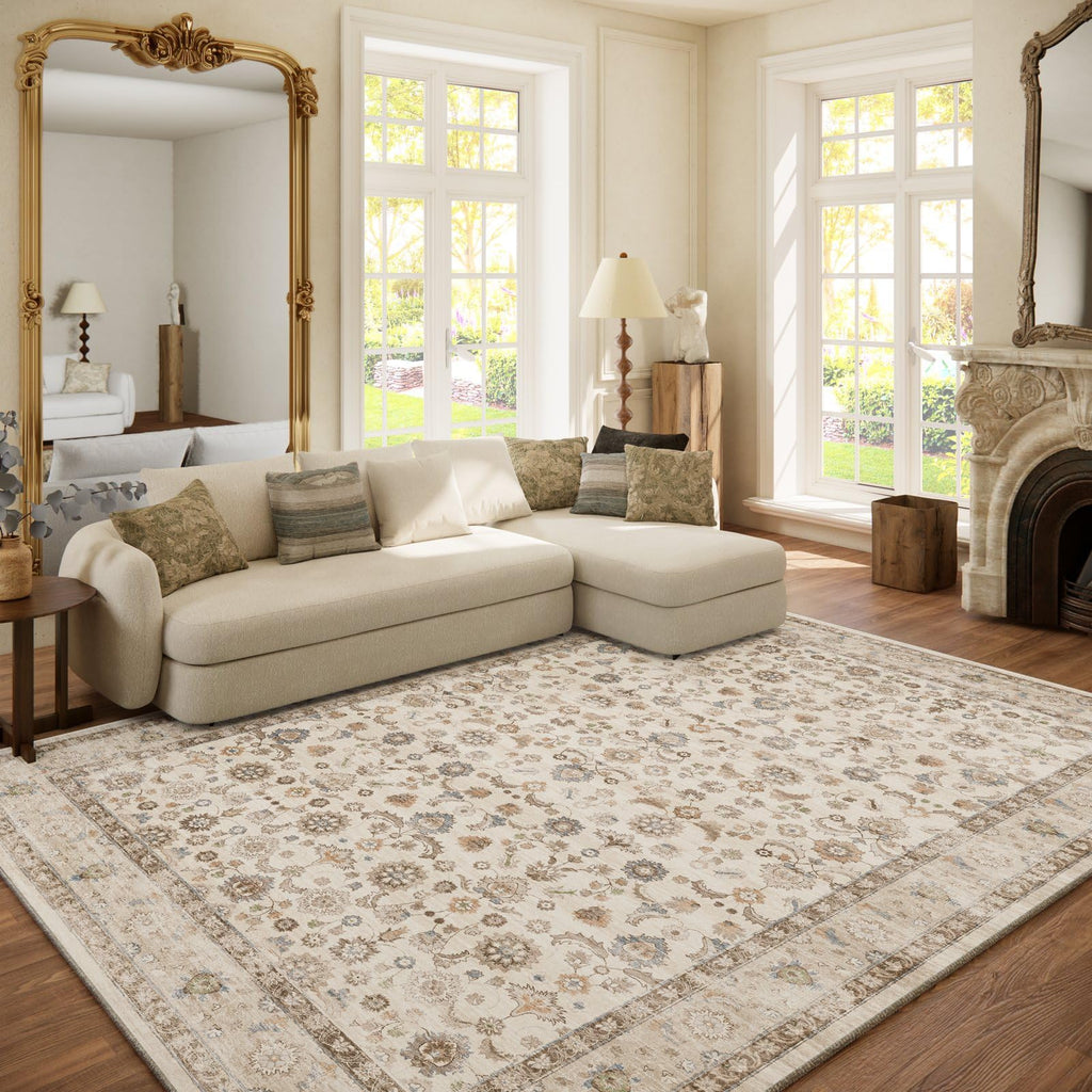 Washable Area Rugs for Living Room: 9x12 Bedroom Rug Boho Vintage Area Rug Stain Resistant Non Slip Low Pile Lightweight Soft Carpets for Dining Room Kitchen Nursery Kids Room Playroom Home Office