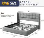 King Bed Frame with Hydraulic Gas Lift Up Storage, Linen Upholstered