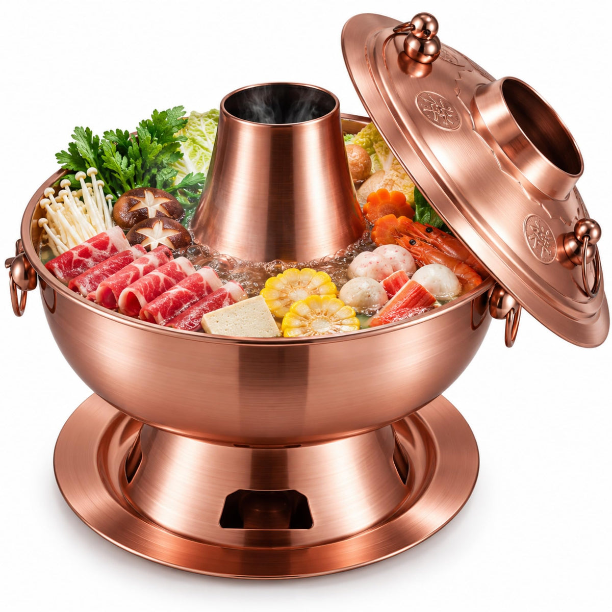Charcoal Hot Pot, Chinese Charcoal Hot Pot Cooker for Camping (Gold)