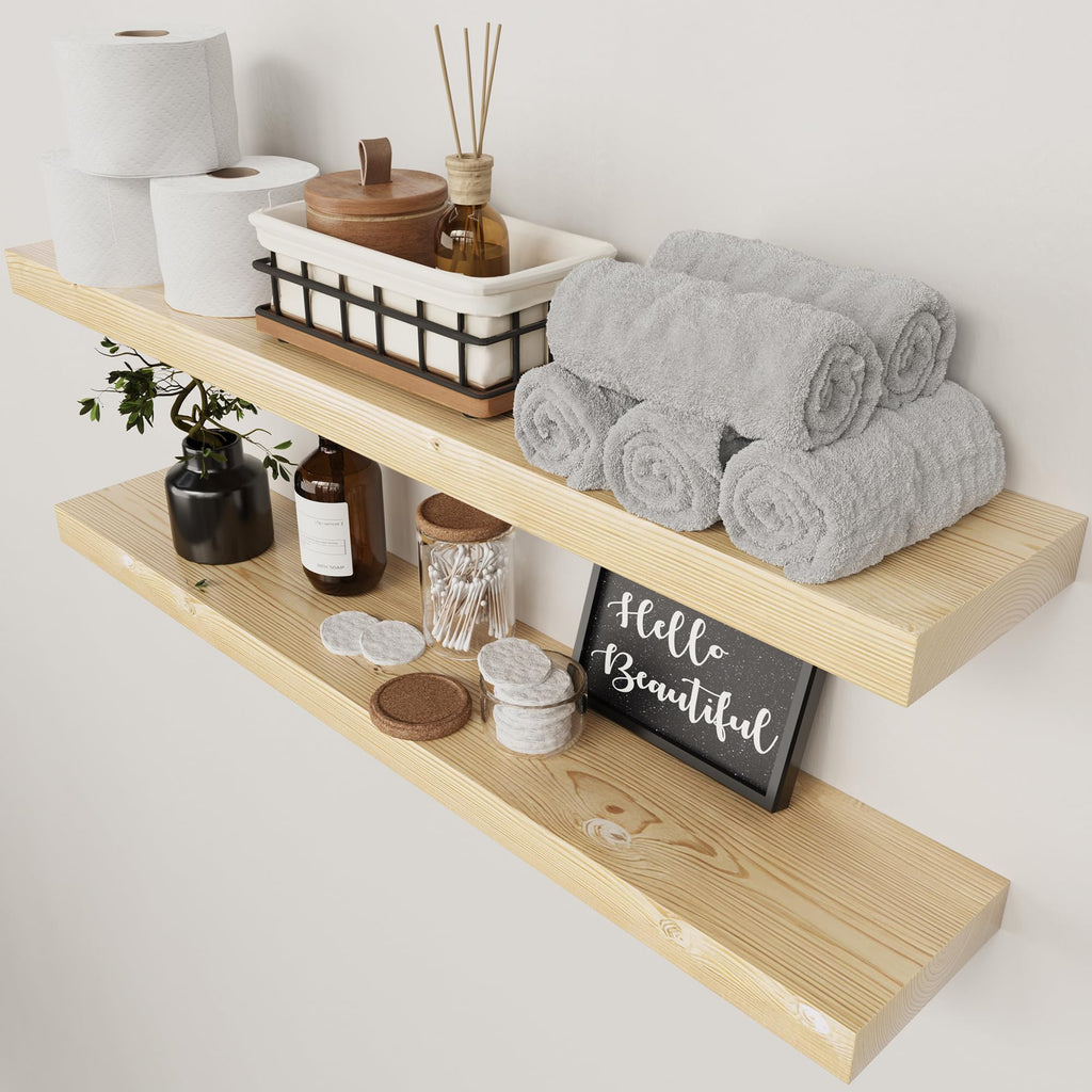 Solid Wood Floating Shelves for Wall 36 Inches Long, Walnut Wooden Shelf