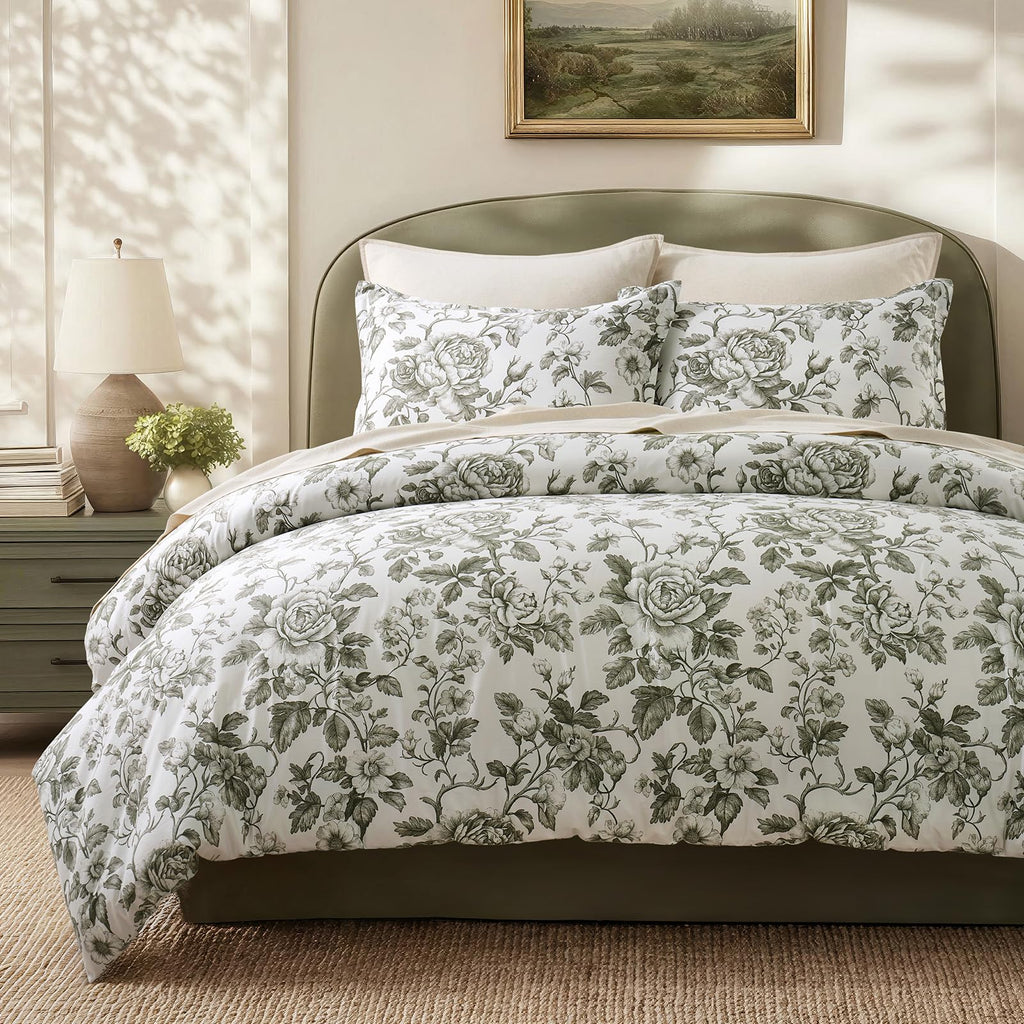 EverGrace 100% Cotton Sateen Duvet Cover Set, King Size, Blue Linen