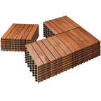 PrimeZone 54 PCS Solid Acacia Wood Interlocking Deck Tiles Outdoor, Brown
