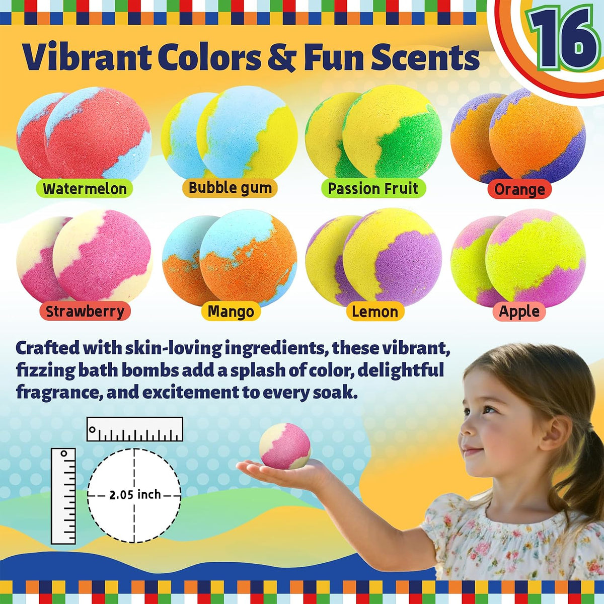 Zippytots Kids Bath Bombs with Food Toys Inside, 16 Pack Colorful Surprise Bath Fizzies Set, Organic Fizzy Bubble Bath Bombs for Girls & Boys, Ages 3+