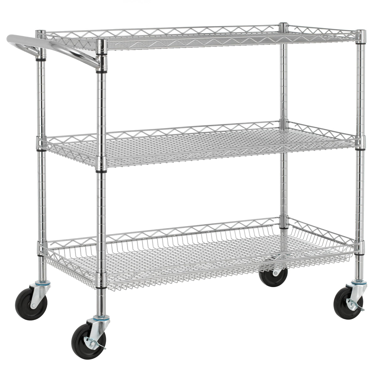 Finnhomy 3 Tier Heavy Duty Commercial Grade Utility Cart, Wire Rolling Cart with Handle Bar, Steel Service Cart with Wheels, Utility Shelf Plant Display Shelf Food Storage Trolley, NSF Listed