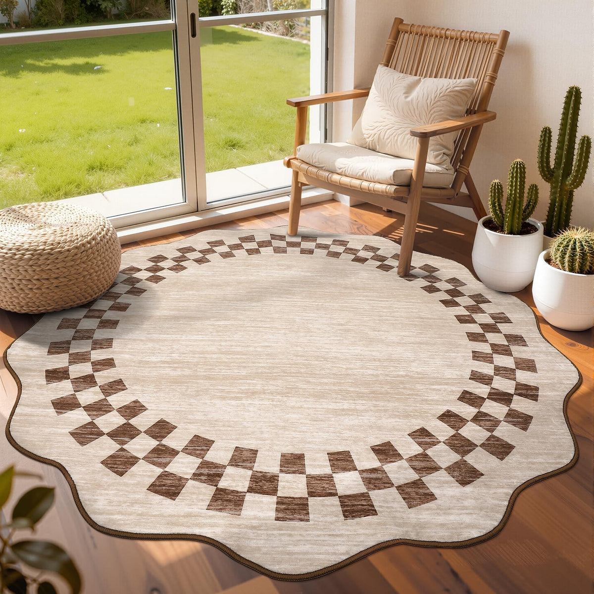 GarveeHome 5x7 Washable Area Rug Checkered Rug for Bedroom Living Room