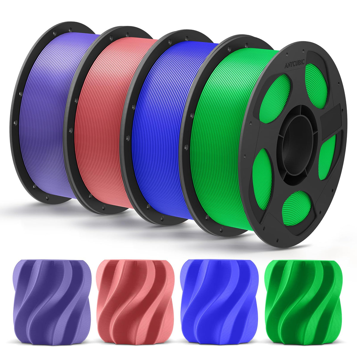 ANYCUBIC PLA Plus (PLA+), 3D Printer Filament 1.75mm Bundle, High Toughness, 1KG Spool, Black, White, Texture Grey, Pink, Red, Blue, Green, Orange, Yellow, Purple, 10KG in Total