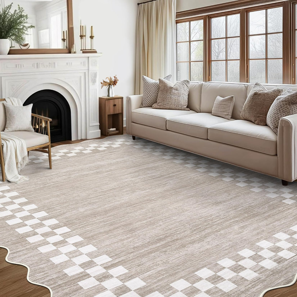 GarveeHome 5x7 Washable Area Rug Checkered Rug for Bedroom Living Room
