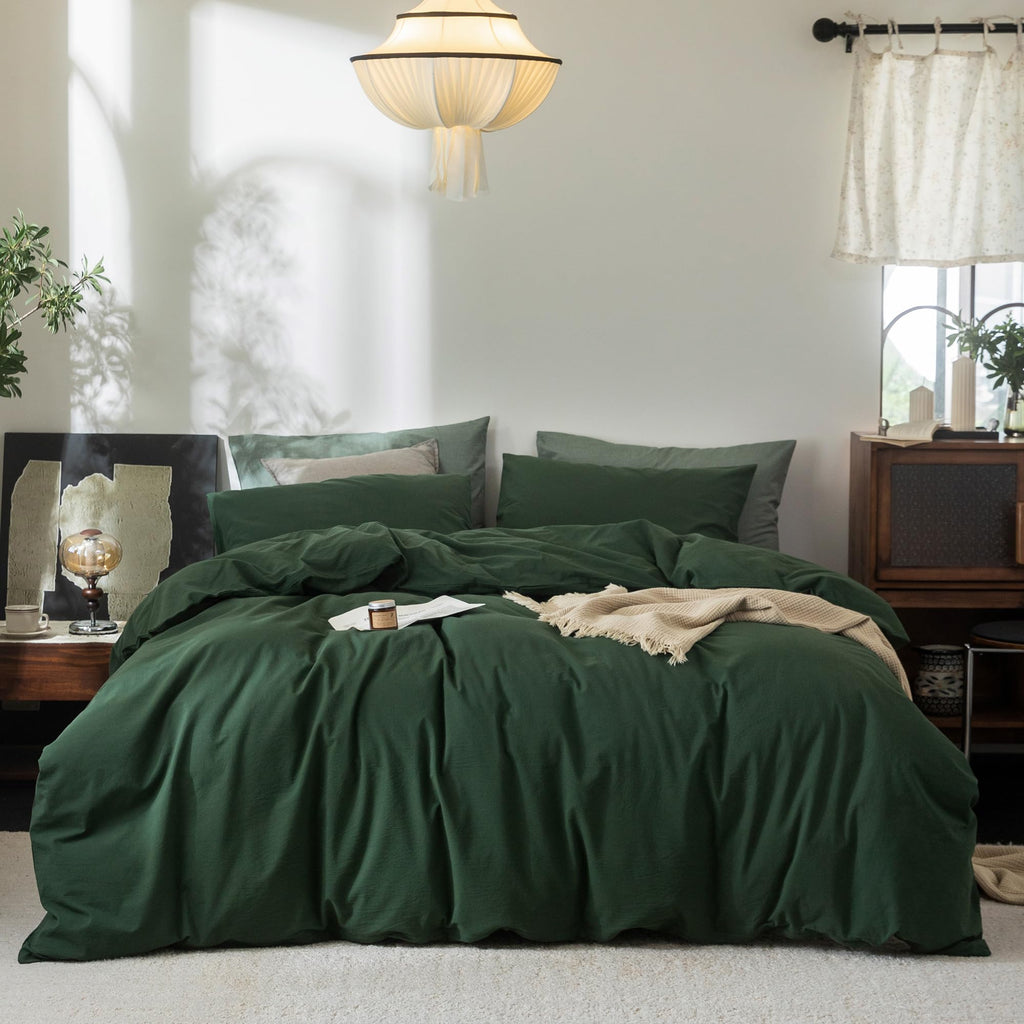 FOSSA Duvet Cover Set 100% Washed Cotton Linen Feel Queen
