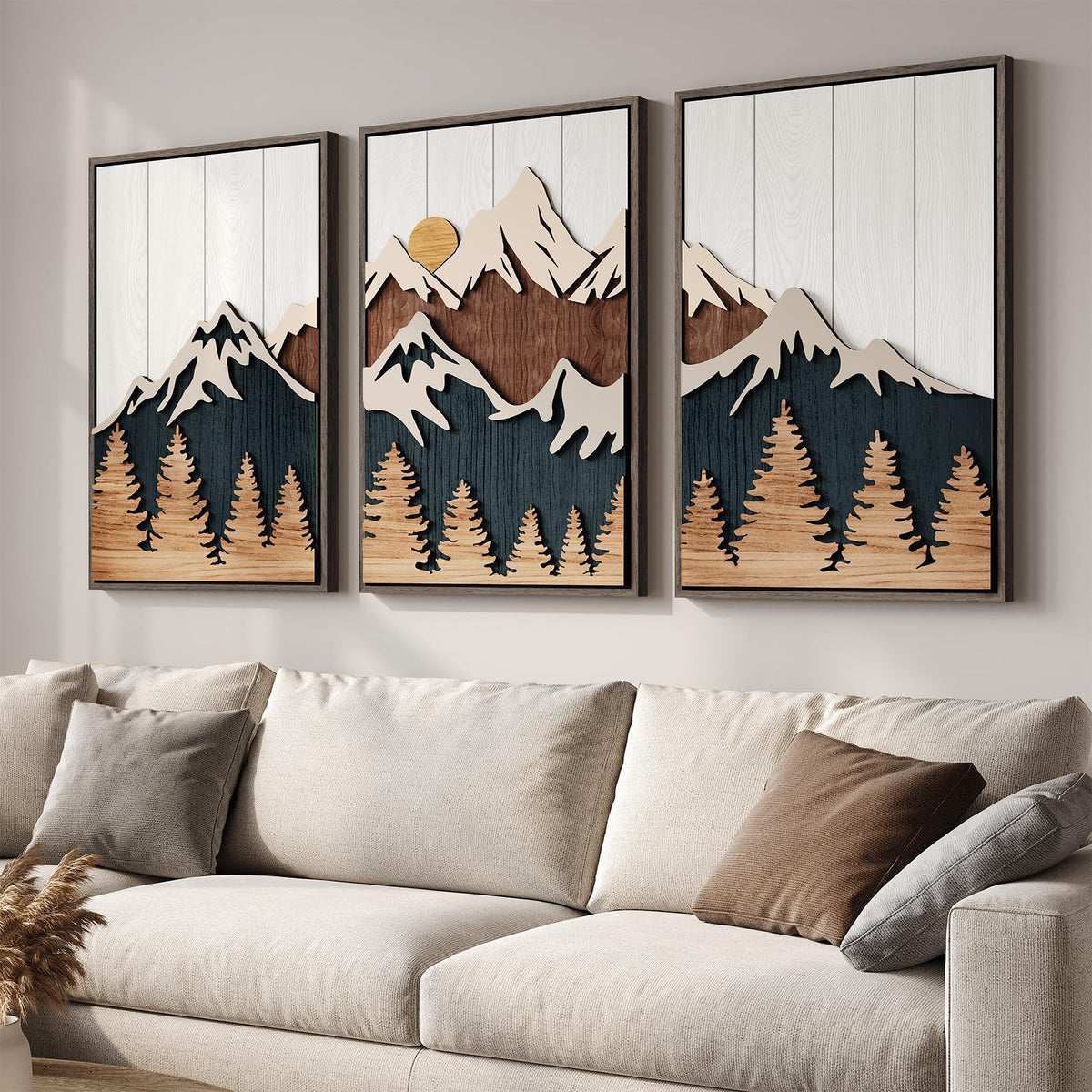 Large Framed 3D Wood Boho Tropical Wall Decor for Living Room, 24x36 Inch