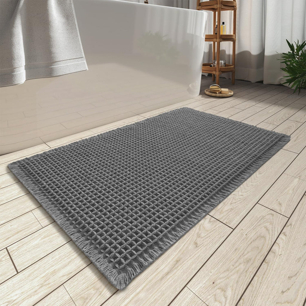 Upgraded Waffle Bath Mat Set of 2 Absorbent Bathroom Mat 18"x30" + 24"x48"