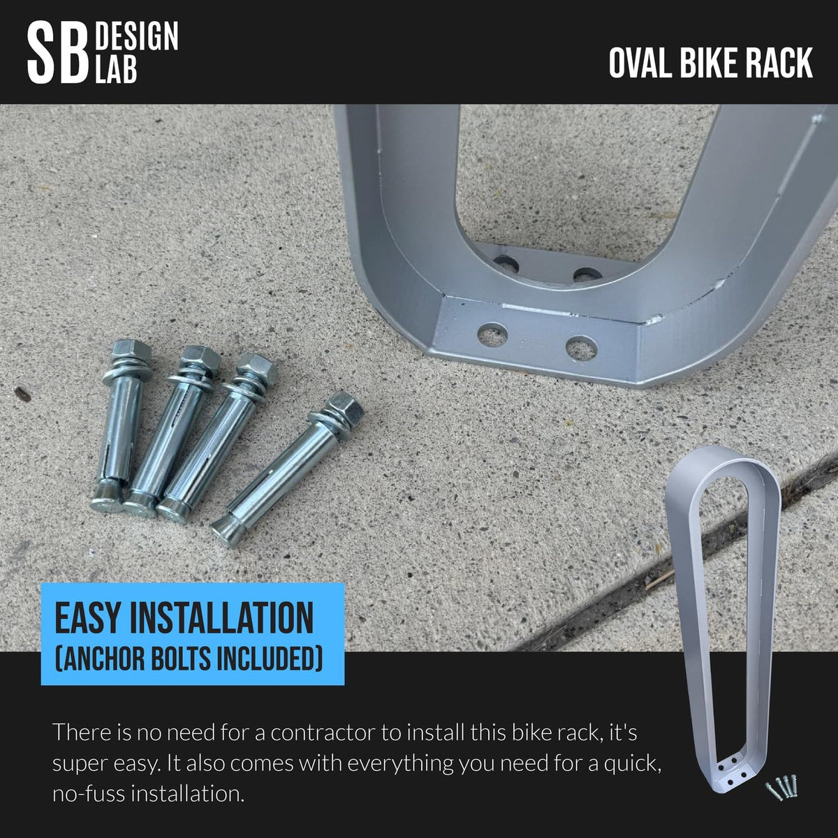 Oval Bike Rack | In-Ground Installation (Anchor Bolts Included) | Modern, Commercial, Outdoor - Gray (1, 6.5” x 3” x 35”)