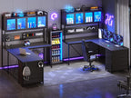 SEDETA L Shaped Gaming Corner Desk with Drawers, Hutch and Storage Shelves
