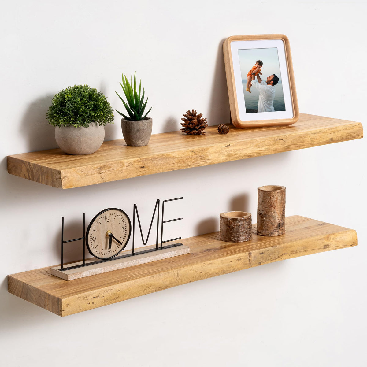 fuqing Live Edge Floating Shelves for Wall, 20 Inch Solid Elm Wood Shelves