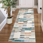 Modern Washable 8x10 Area Rug - Soft, Non-Slip, Stain Resistant, Farmhouse Tartan Plaid for Living Room, Bedroom, Nursery, Office - Beige