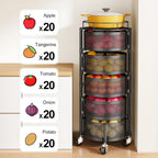 SNTD 5-Tier Fruit and Vegetable Basket Bowls for Kitchen, Rotating, Black