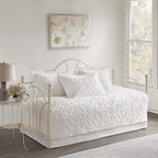 Misc Bright White Chenille Daybed Set Medallion Pattern Bedding Textured Soft Cotton Fabric Shabby Chic, 5 Piece