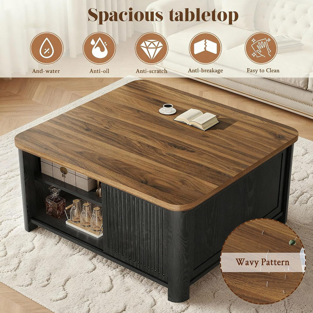 Decofy Lift Top Coffee Table with Storage Adjustable Shelves & Sliding Door