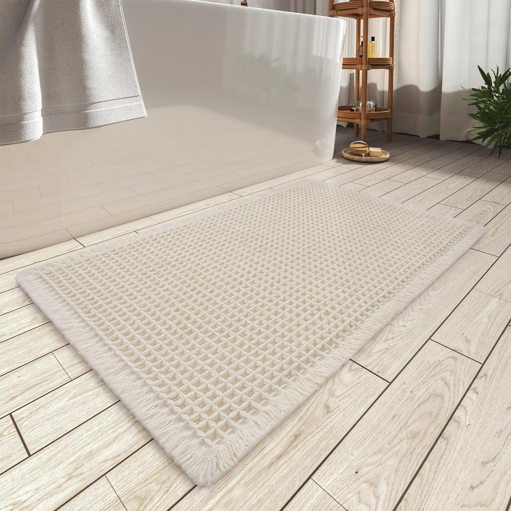Upgraded Waffle Bath Mat Set of 2 Absorbent Bathroom Mat 18"x30" + 24"x48"