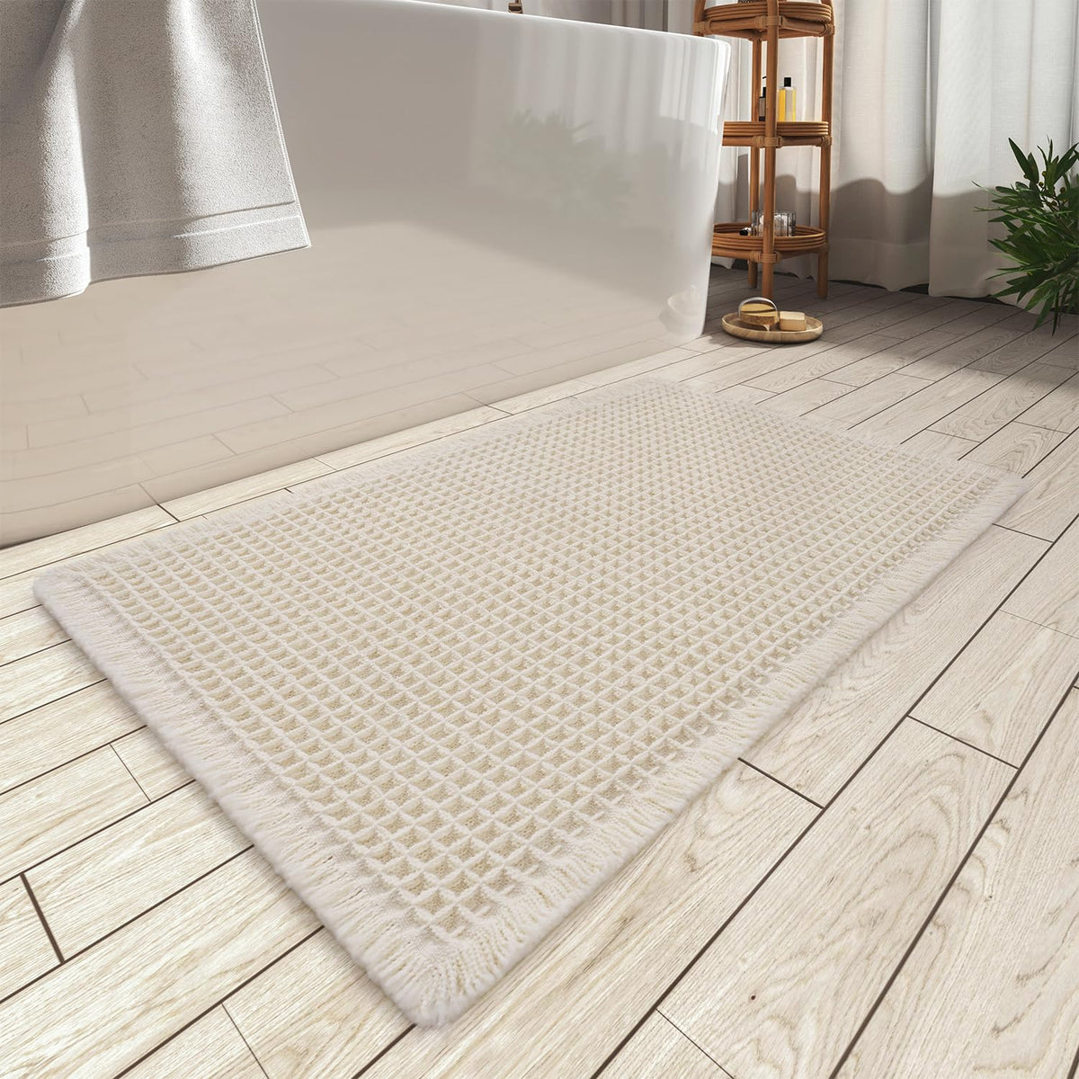 Upgraded Waffle Bath Mat Set of 2 Absorbent Bathroom Mat 18"x30" + 24"x48"