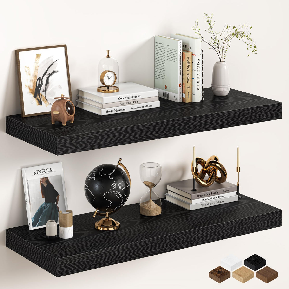 30Inch Oak Floating Shelves for Wall, 12 Inch Deep Shelves for Bedroom, Kitchen, Bathroom Wall Mounted, Rustic Wood Floating Shelf with Invisible Brackets for Books, Storage, Decor, 2 Packs