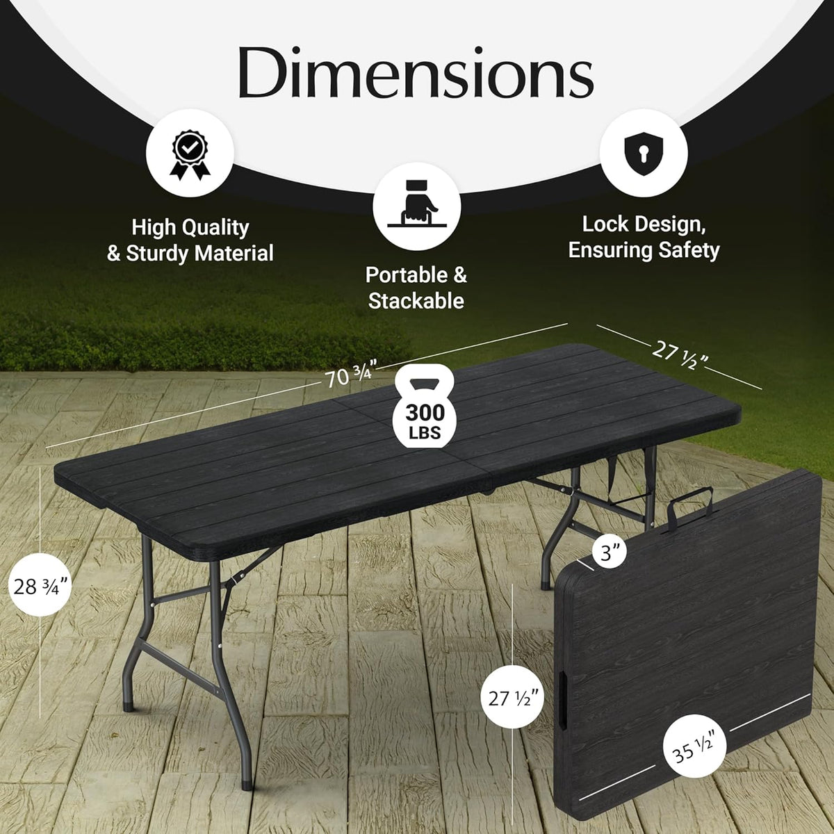 2 PACK of 6 Feet Foldable Table with Built in Handle & Steel Legs | 6FT Heavy Duty Folding Portable | Perfect for Party, Dining, Wedding, Events, Picnic Indoor Outdoor Camping Utility Folding - 6 Foot